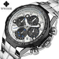 Relógio Masculino WWOOR Cronógrafo de Luxo com Pulseira de Aço Inoxidável