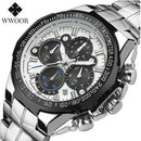 Relógio Masculino WWOOR Cronógrafo de Luxo com Pulseira de Aço Inoxidável
